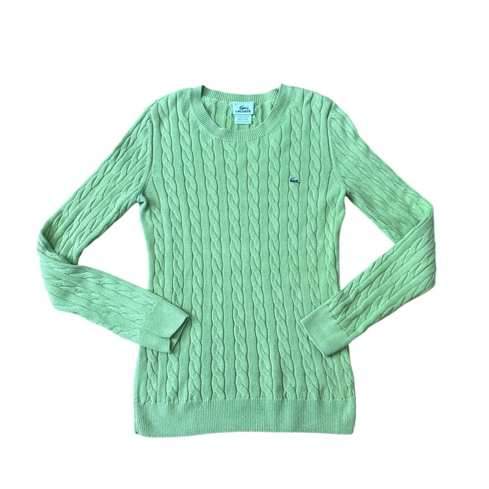 Lacoste Cable Knit Sweater Women Green Preppy Classic SIZE 40 EU